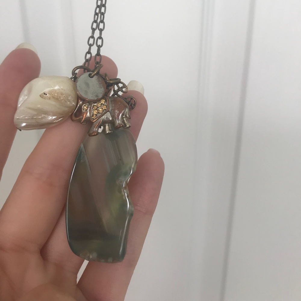 Jade and elephant dangle necklace